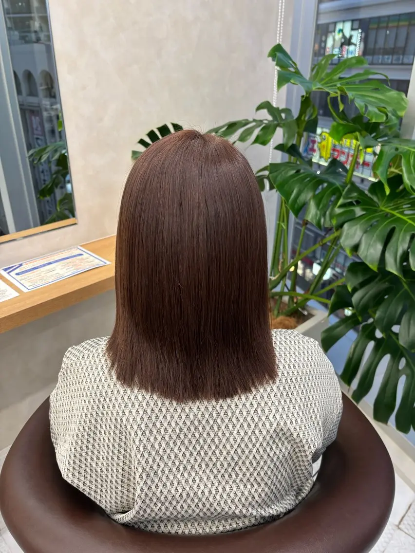 ミディアム カラー ブラウンカラー 透明感カラー ブリーチなしカラー/ 暖色カラー/艶カラーのヘアスタイル