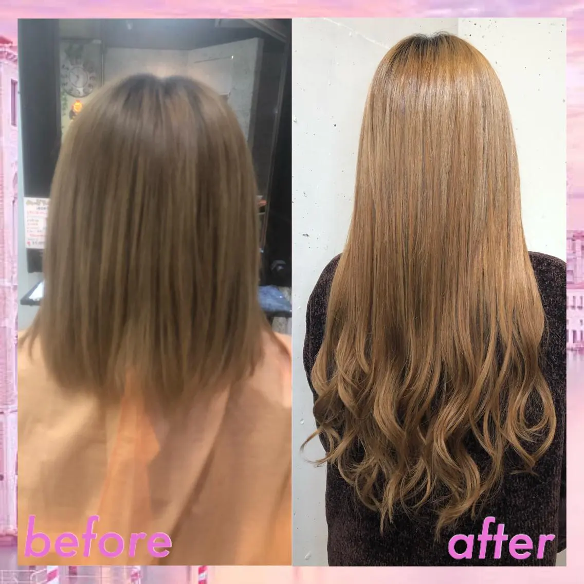 ロング カラー パーマ ヘアアレンジ シールエクステ ハイトーンカラー エクステ カット エクステ ヘアセット 八巻 晴香のヘアスタイル