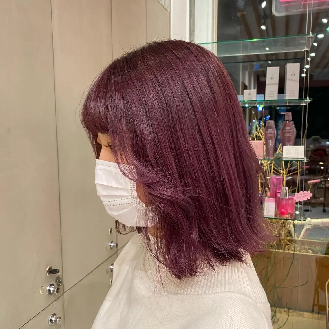 ミディアム カラー ラベンダーカラー ラベンダーピンク ピンクカラー ヘアカラー アオヌマミユ☁️ /ボブ/ハイトーン/のヘアスタイル