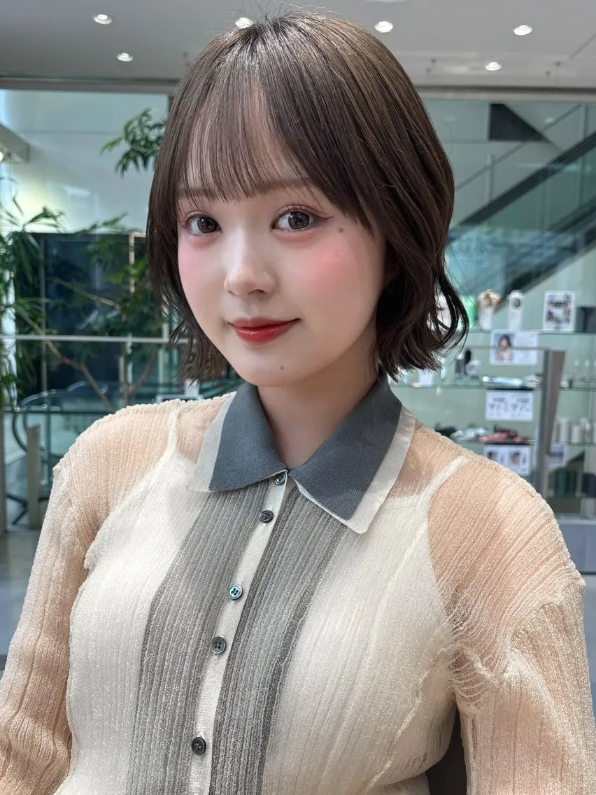 ミディアム カラー 透明感カラー オリーブカラー ボブ カット ヘアカラー 結莉/ボブ/ 縮毛矯正のヘアスタイル
