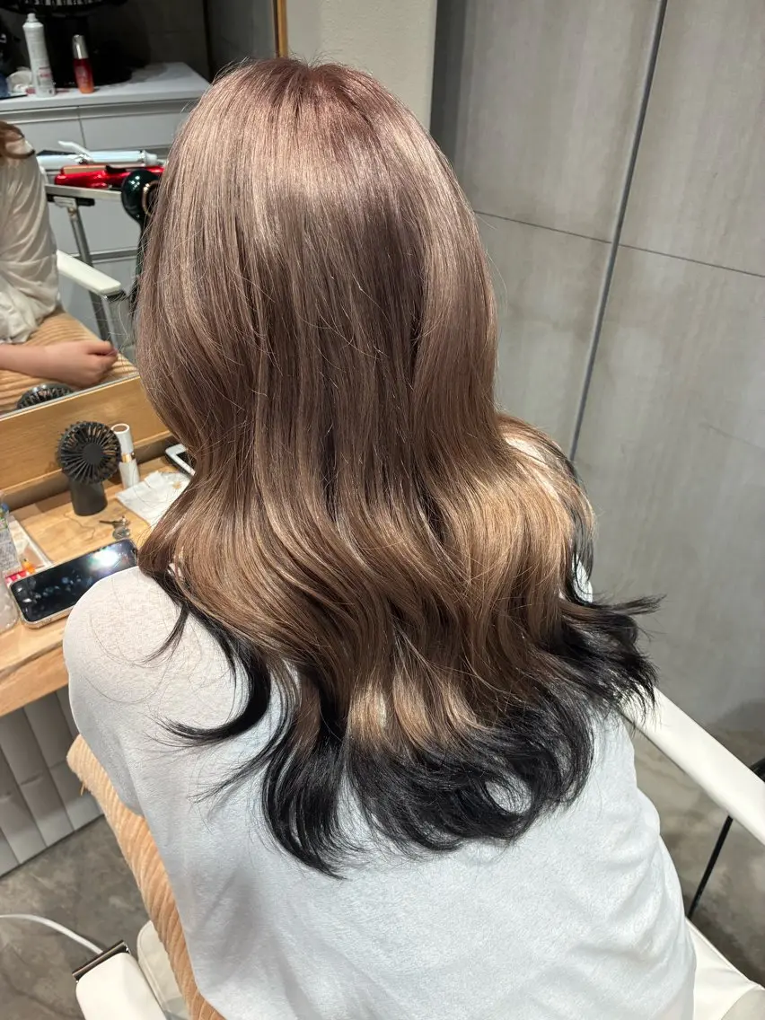 ロング カラー ブリーチ カット ヘアカラー トリートメント 銀座/柔らかベージュ 似合せカット/ハルトのヘアスタイル