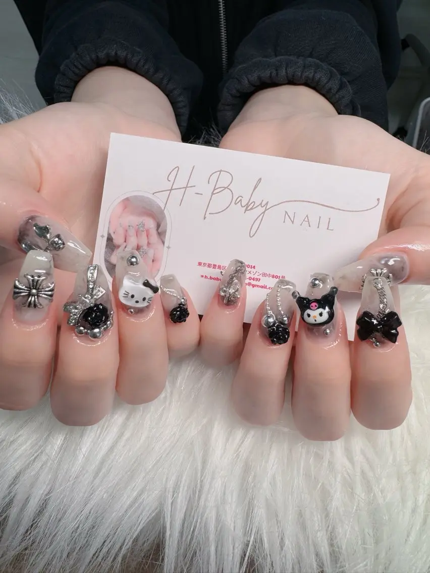 ネイル フレンチネイル ジェルネイル ガラスフレンチ ハロウィン ハート ハンドネイル H.baby Nail Salonのネイルデザイン
