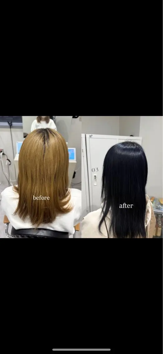 ロング カラー 黒髪 ブルーカラー ブルーブラック soyon 心斎橋店のヘアスタイル