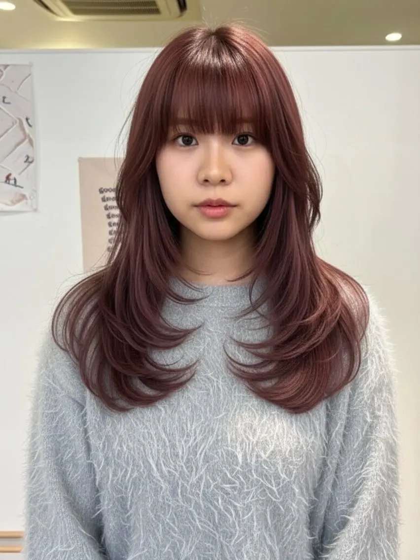 セミロング カラー アディクシーカラー 透明感カラー くびれヘア 顔まわりレイヤー 韓国風ヘア カット ヘアカラー トリートメント 韓国レイヤーカット 🫧大阪梅田レイヤーのヘアスタイル