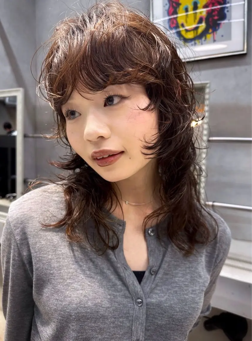 ミディアム カラー パーマ カット ヘアカラー パーマ トリートメント パーマ /レイヤー 榛地渉馬 /矢場町のヘアスタイル