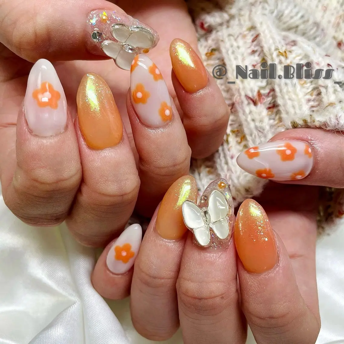 ネイル オレンジ ハンドネイル NAIL BLISSのネイルデザイン