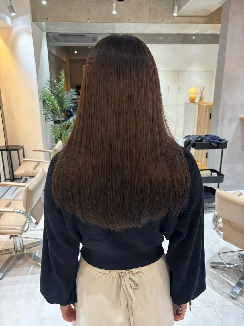 ロング カラー ブラウンカラー ダークブラウン 髪質改善 トリートメント カット ヘアカラー トリートメント 地毛風矯正✨×髪質 改善⭐️NOJIのヘアスタイル