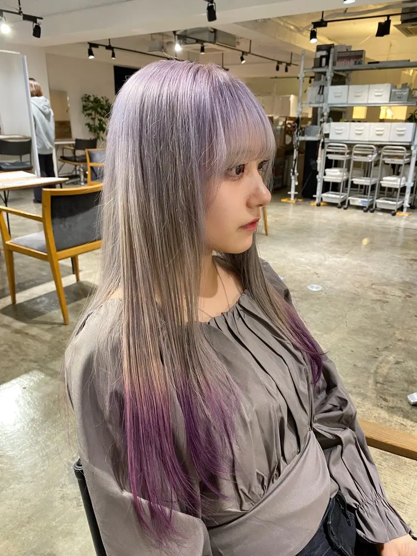 ロング カラー デザインカラー シルバー ツートーンカラー メンズパーマ 特化/中川拓也のヘアスタイル