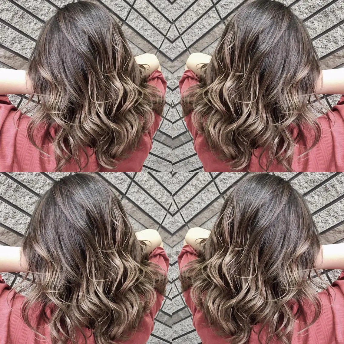 セミロング カラー バレイヤージュ グレージュ レイヤーカット カット ヘアカラー ブリーチ/バレイヤ ージュ川端裕司のヘアスタイル