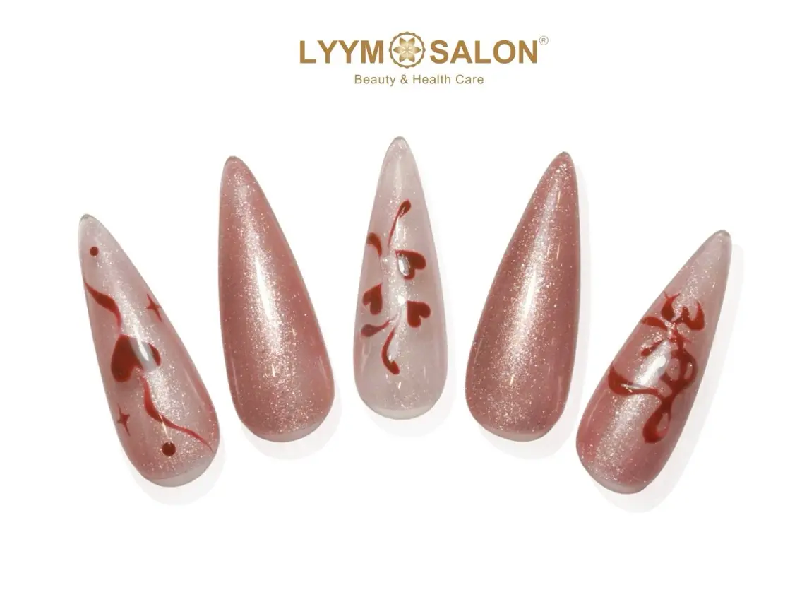 ネイル アートネイル ボルドー ハート 韓国ネイル ラメ(グリッター) ハンドネイル LYYM Salonのネイルデザイン