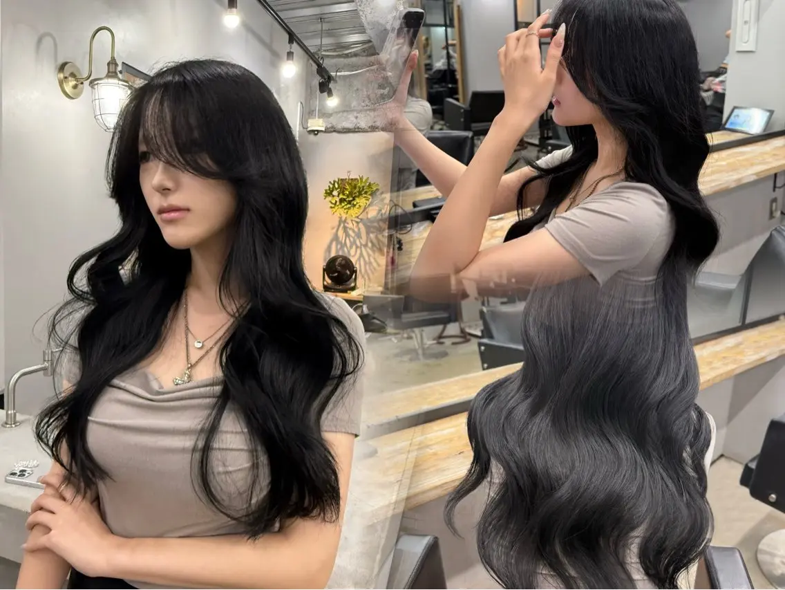 ロング カラー 黒髪 ブルーカラー ブルーブラック 透明感カラー グレージュ カット ヘアカラー トリートメント 韓国ヘア🫧 KAZUTOのヘアスタイル