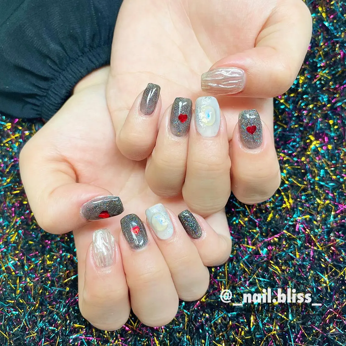 ネイル ラメ(グリッター) シルバー ハンドネイル NAIL BLISSのネイルデザイン