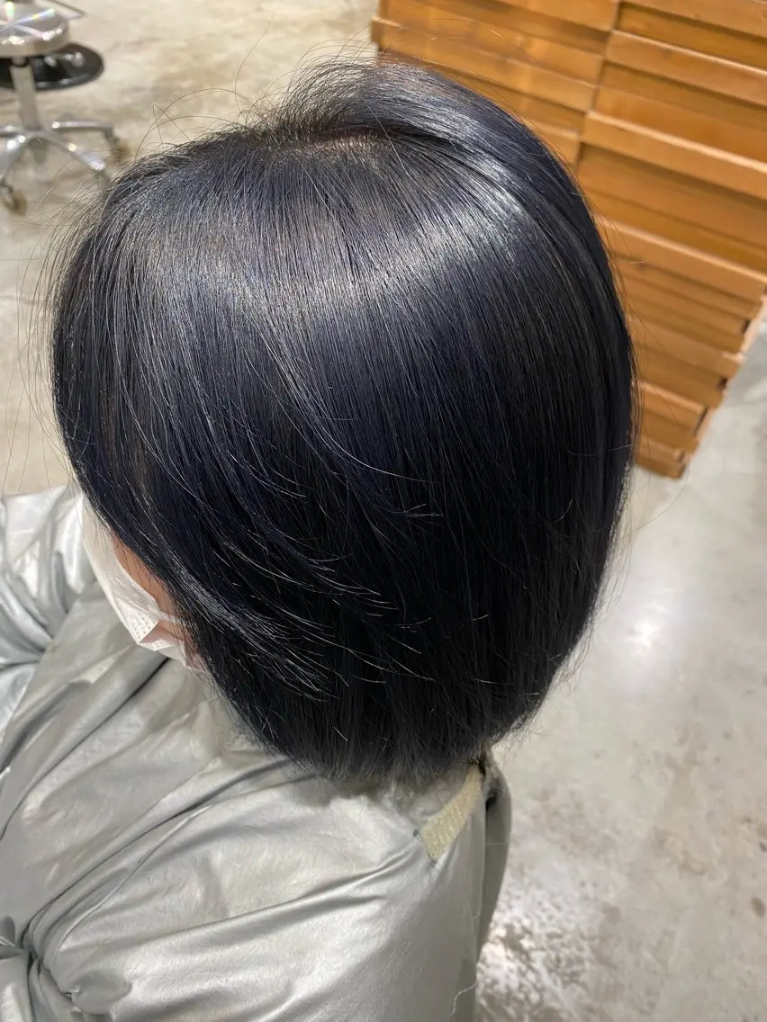 カラー 黒髪 ブルーカラー ブルーブラック 奥田 伊織/カット無料のヘアスタイル