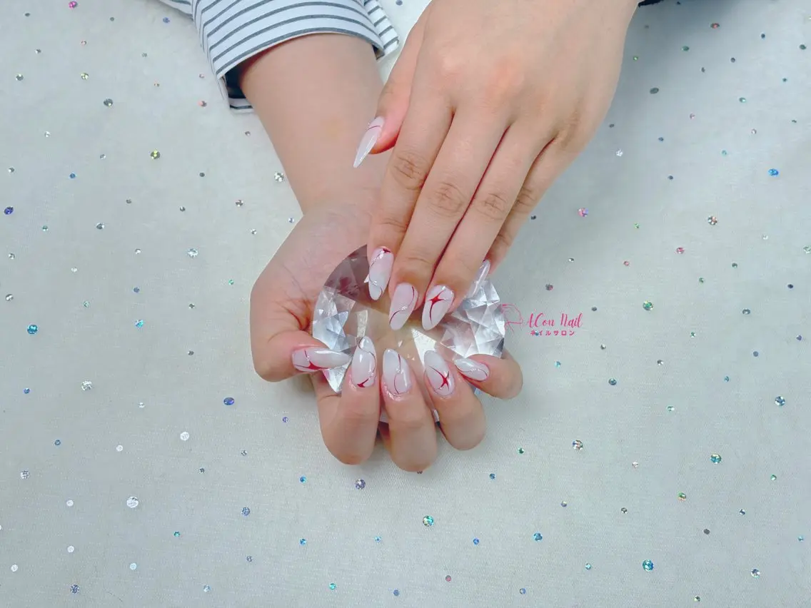 ネイル 桜ネイル 長さ出し フラワーネイル フレンチネイル ジェルネイル ハンドネイル ACon NailSalonのネイルデザイン