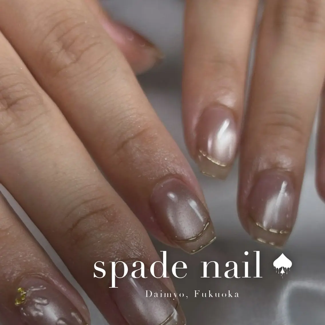 ネイル フレンチネイル ゴールド マグネットネイル オフィスネイル ハンドネイル Spade nail(大名)のネイルデザイン
