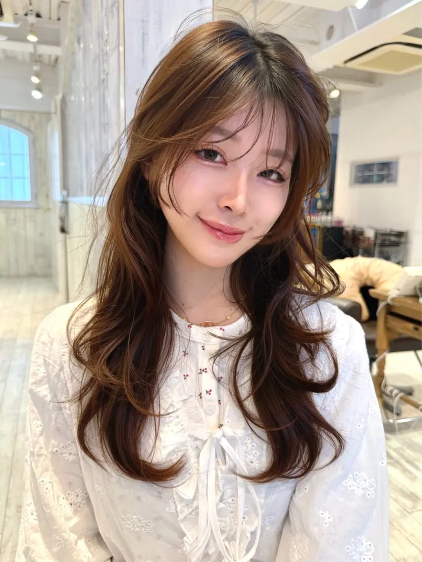 セミロング カラー ヘアカラー 韓国ヘア 🎀華澄のヘアスタイル