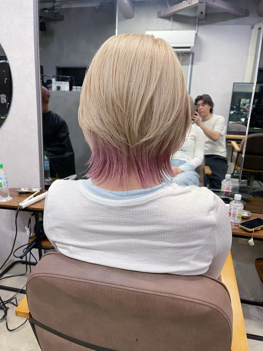 ミディアム カラー デザインカラー ウルフカット ヘアカラー トリートメント AiM 大名　似合わせカットのヘアスタイル