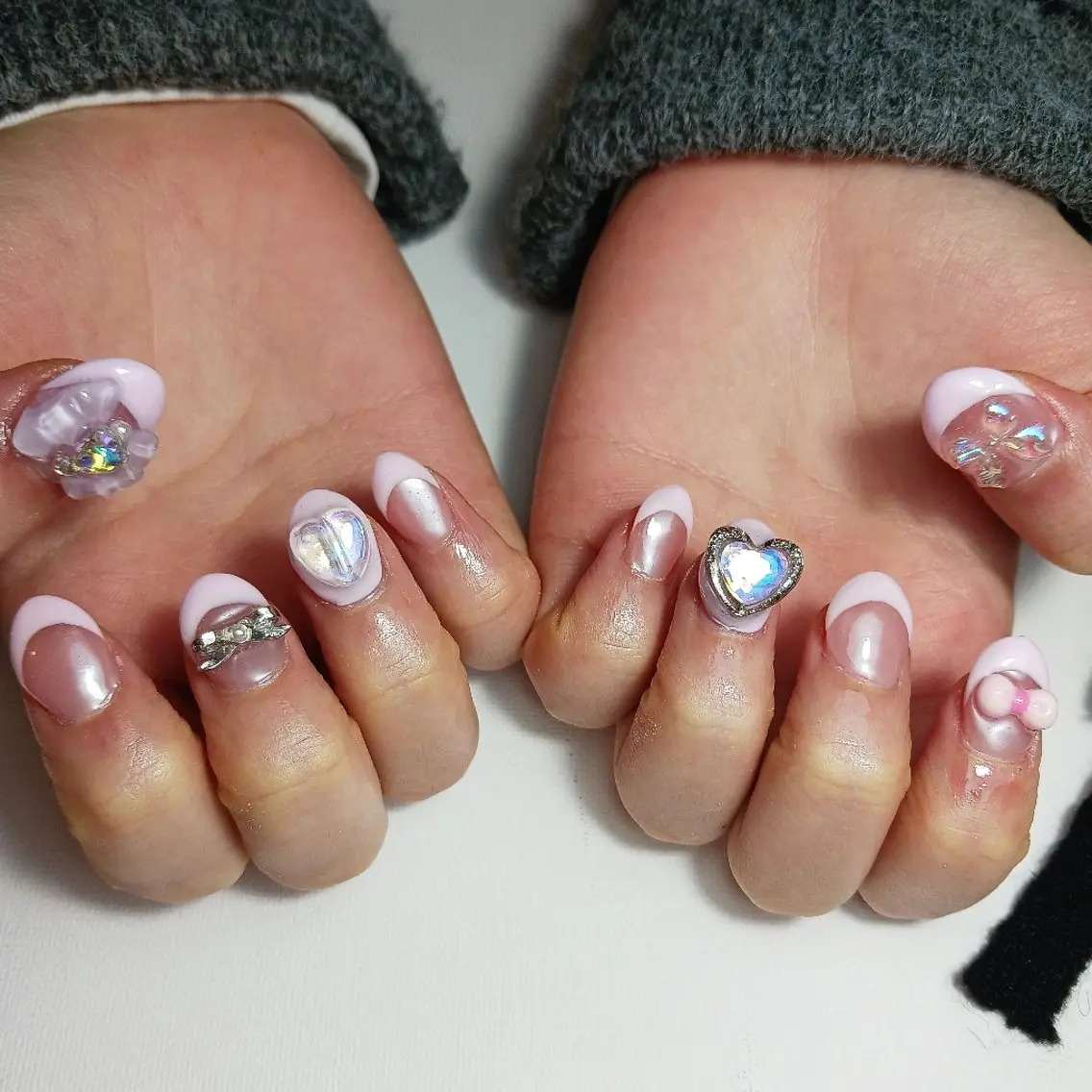 ネイル オーロラネイル 成人式 フレンチネイル ジェルネイル ハート ハンドネイル owlnail /持込みデザイン専門のネイルデザイン