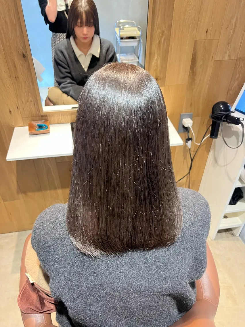 ミディアム カラー 透明感カラー オリーブカラー ヘアカラー トリートメント 博多韓国ヘア /髪質改善【美涼】のヘアスタイル