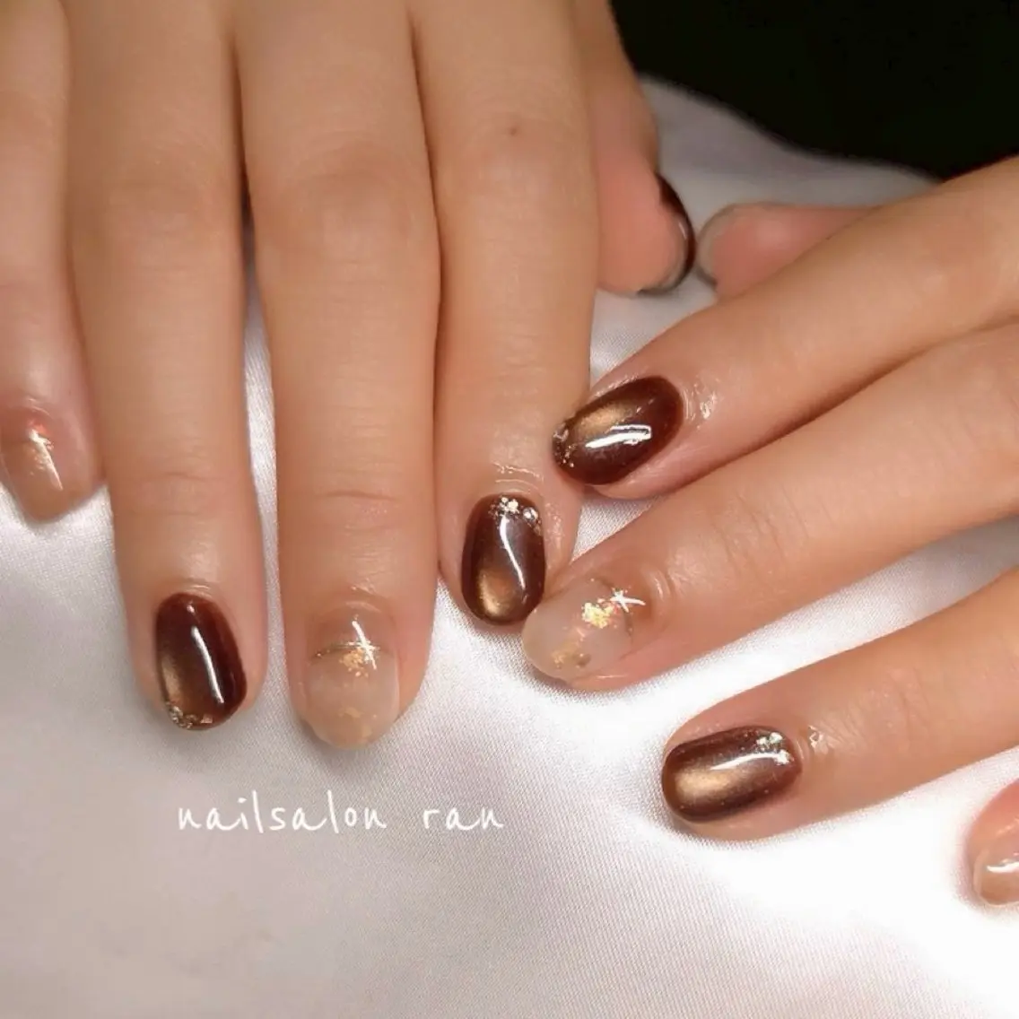 ネイル ブラウン ハンドネイル ハンドケア nailsalon ranのネイルデザイン