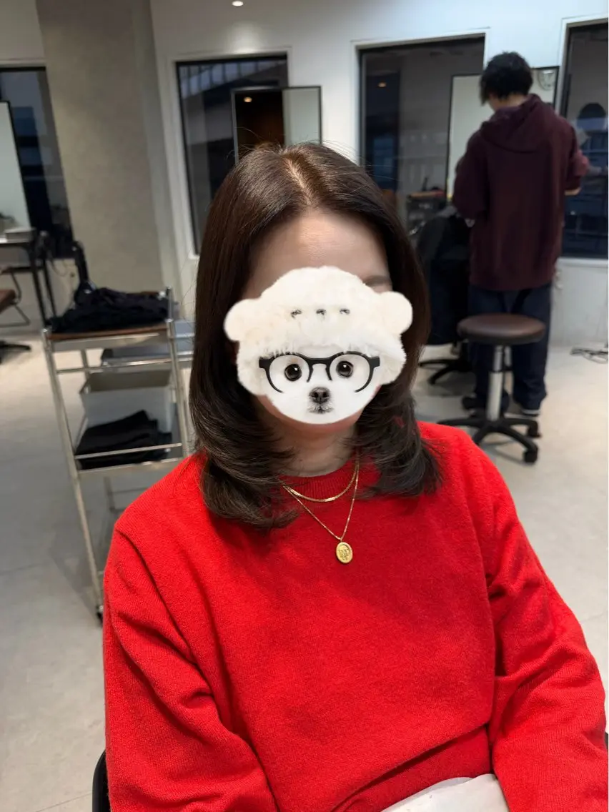 ミディアム カラー ミディアムレイヤー レイヤーカット ヘアカラー トリートメント caho／大阪梅田 韓国ヘア🇰🇷🩶のヘアスタイル