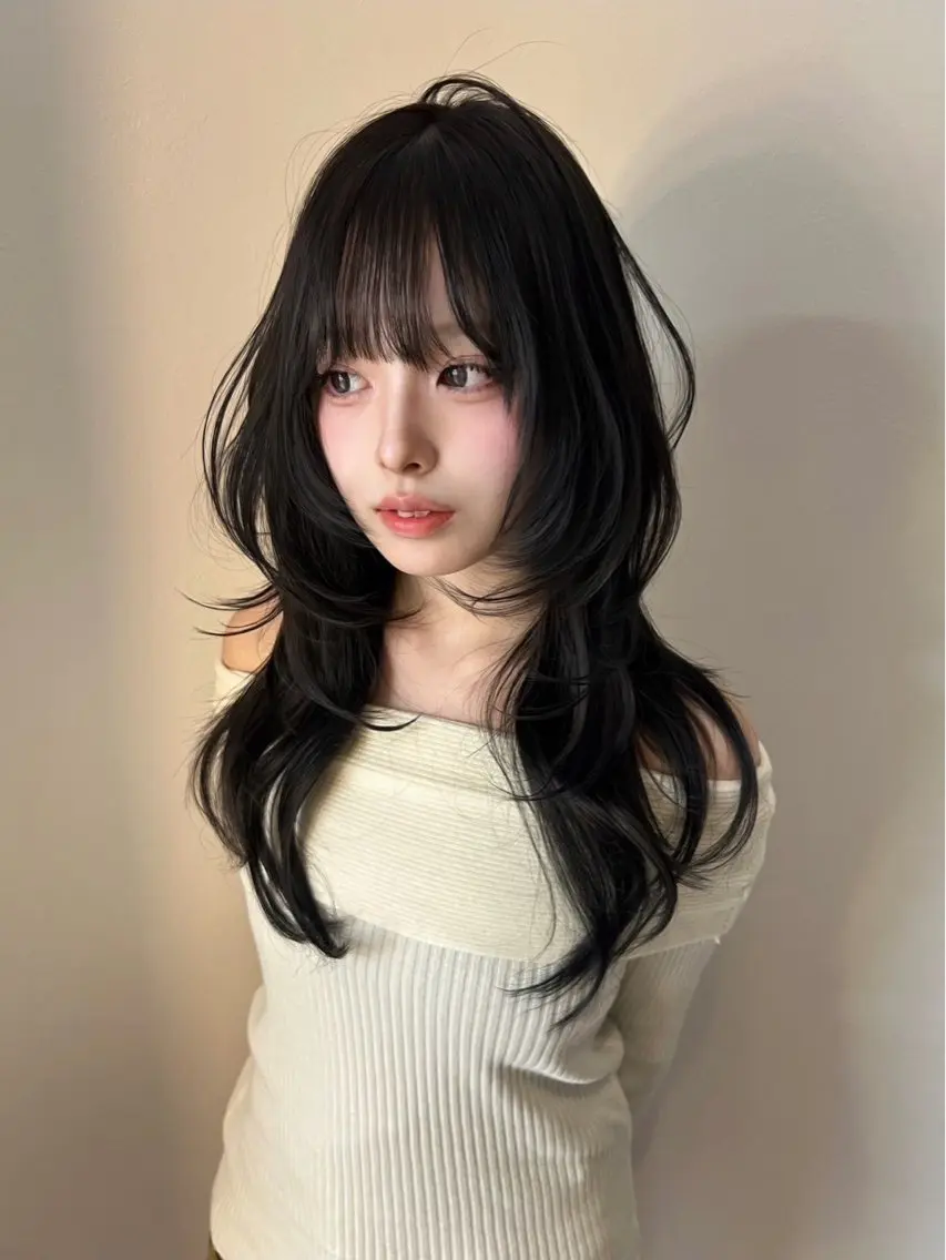 ロング カラー ベージュカラー オリーブベージュ トリートメント みゅう／韓国：網紅： トレンドヘアのヘアスタイル