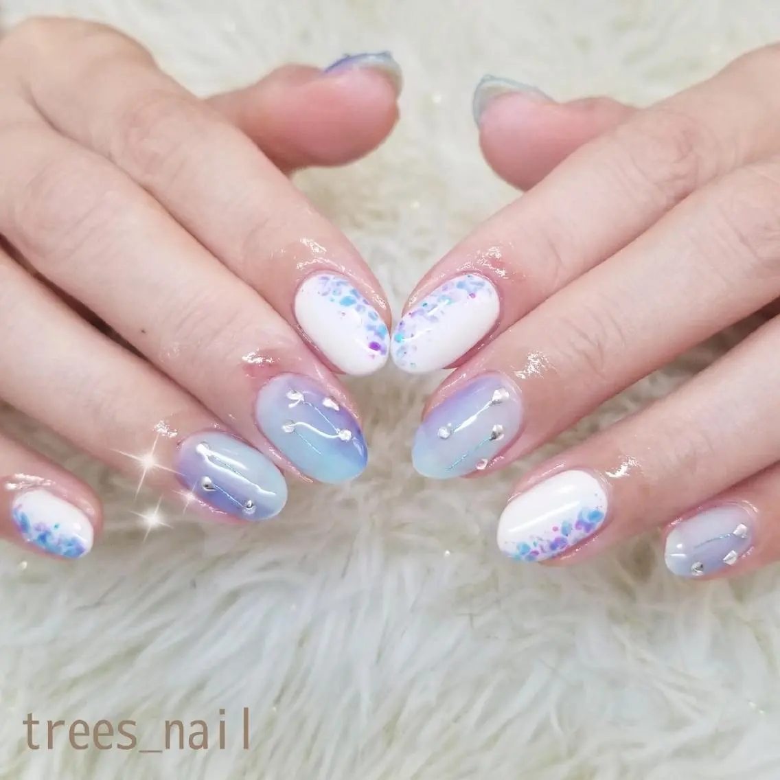ネイル ジェルネイル 水色 パラジェル ハンドネイル フットネイル trees_ nailのネイルデザイン
