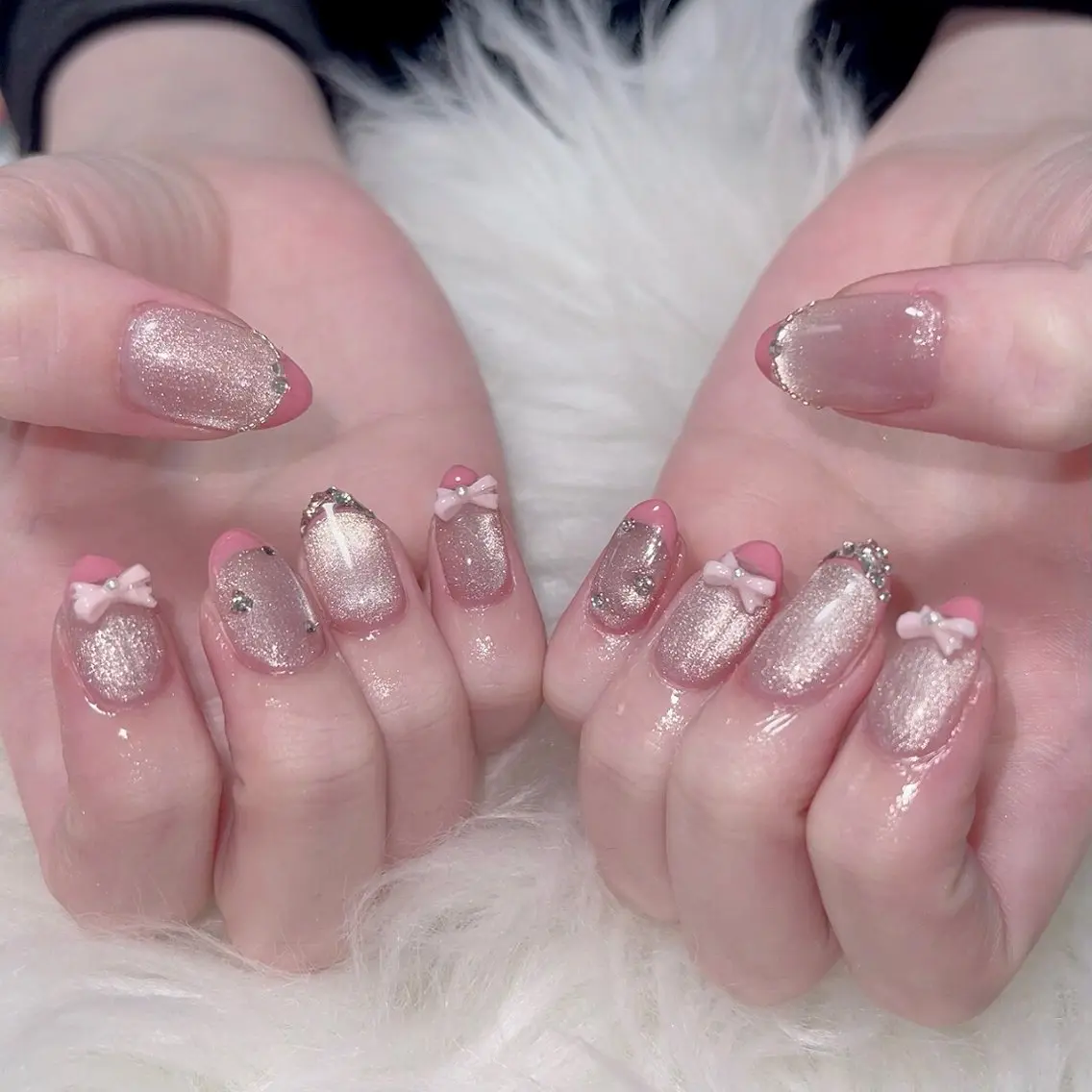 ネイル オーロラネイル 長さ出し フラッシュネイル フレンチネイル ジェルネイル ハンドネイル ハンドケア CiCi Nail Salonのネイルデザイン