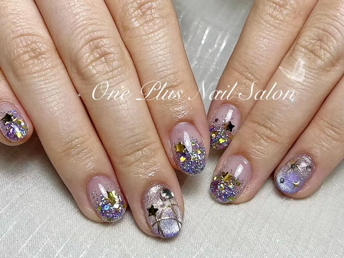 ネイル オーロラネイル 長さ出し フットネイル フレンチネイル ジェルネイル One Plus Nail Salonのネイルデザイン