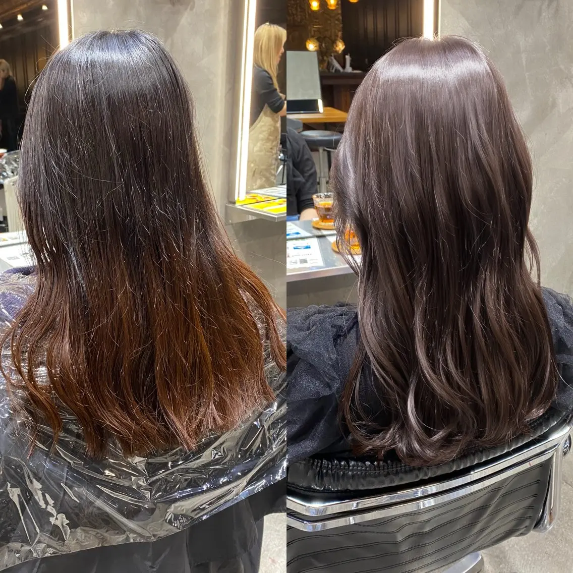 セミロング カラー ブリーチ ブラウンカラー ショコラブラウン ダブルカラー ブリーチなしカラー カット ヘアカラー 透明感カラー🌿 グレージュ🐺陽介のヘアスタイル