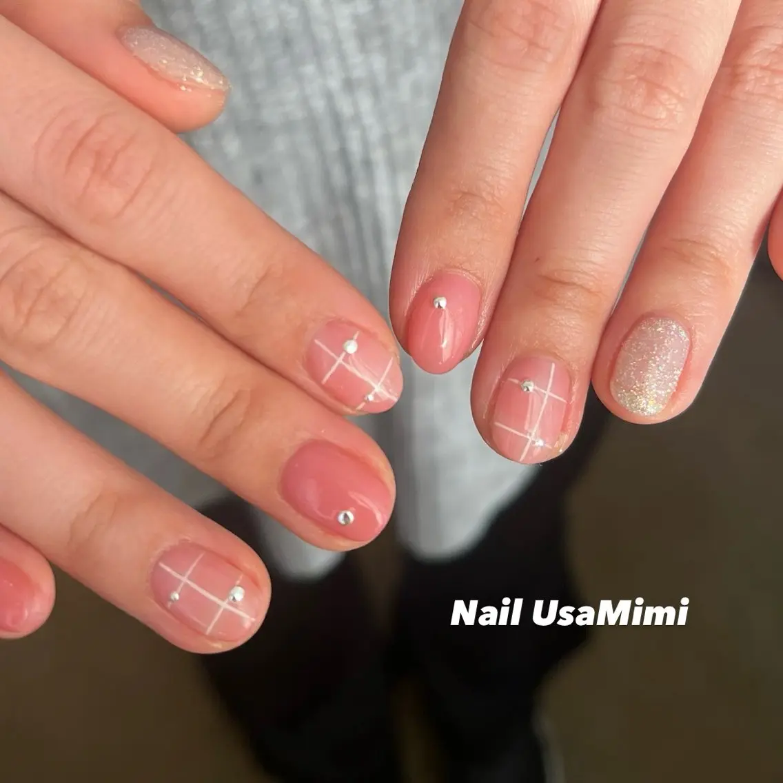 ネイル アートネイル ジェルネイル パラジェル ピンク ハンドネイル 本町ネイルNail UsaMimiのネイルデザイン
