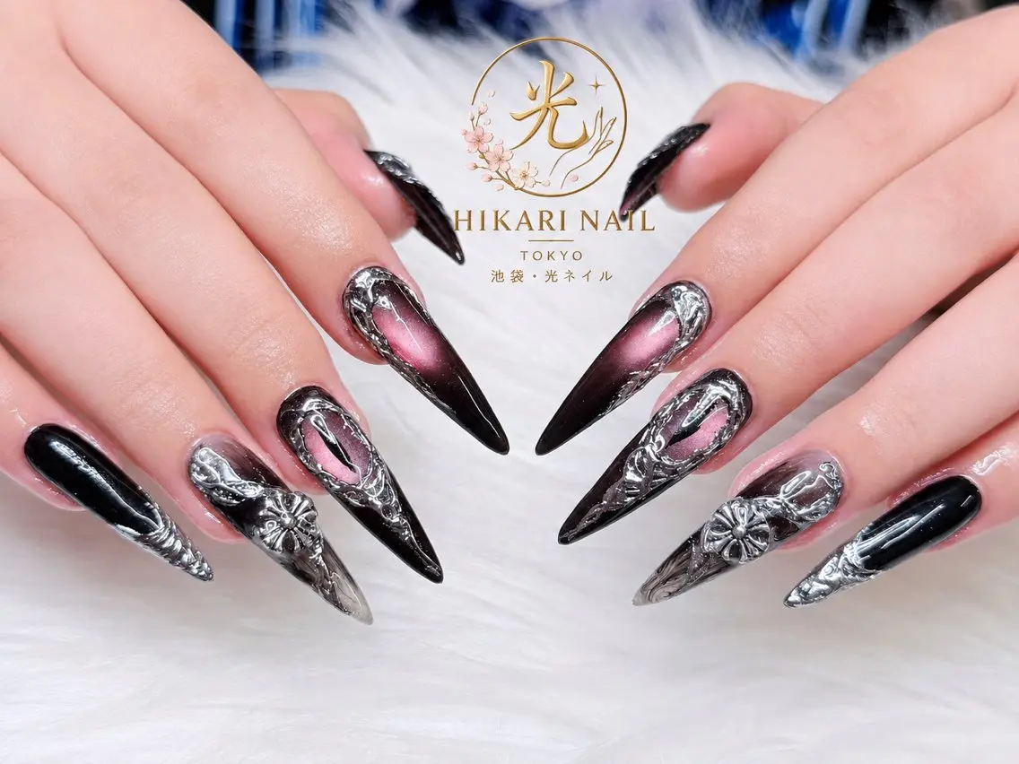 ネイル チークネイル 長さ出し フレンチネイル ガーリー ハート ハンドネイル HikariNail Ikebukuroのネイルデザイン