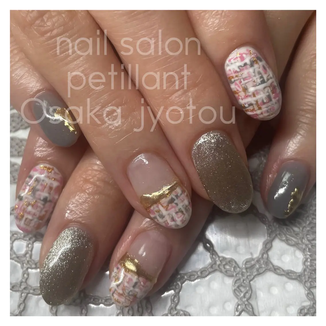 ネイル アートネイル ツイードネイル nail salon petillantのネイルデザイン
