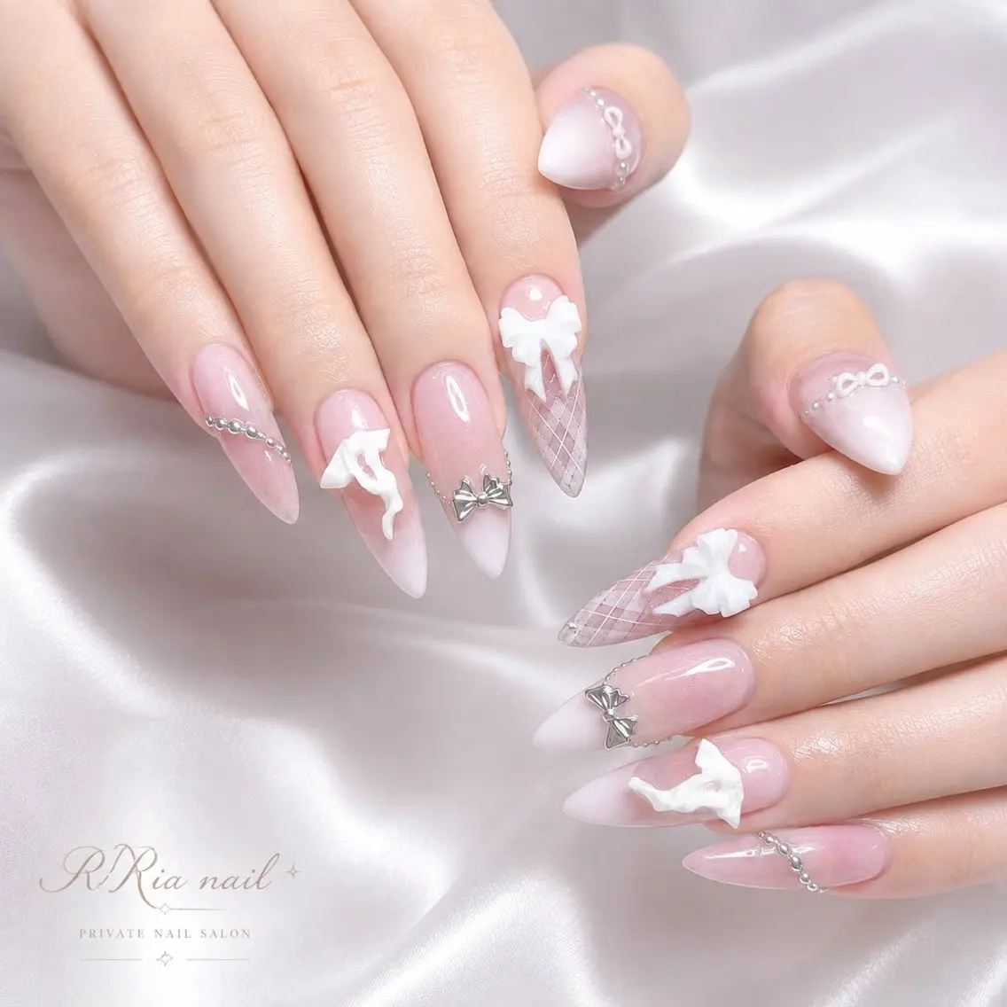 ネイル アートネイル フレンチネイル ピンク リボン ワンホンネイル ハンドネイル 🎀RIRia nail🎀のネイルデザイン