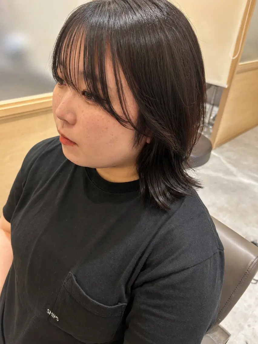 ミディアム 切りっぱなしボブ ボブ 髪質改善 ウルフカット トリートメント ヘッドスパ 久木原 ゆりのヘアスタイル
