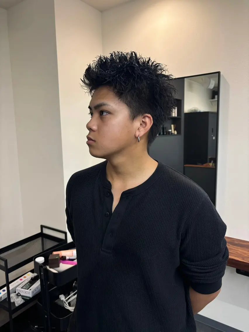 パーマ メンズ カット パーマ スパイキーパーマ 柏NO1 藤本葉のヘアスタイル