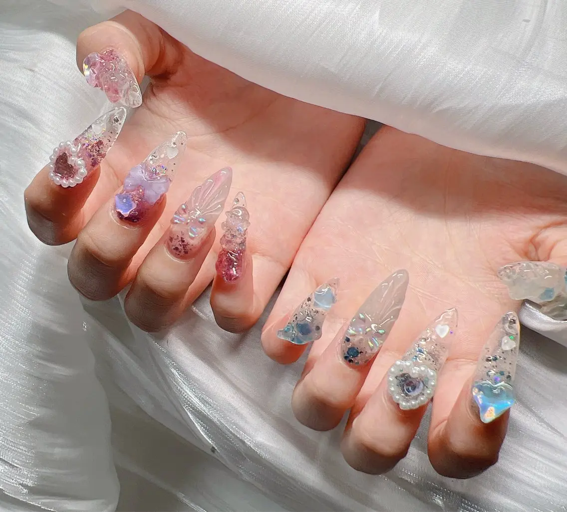 ネイル 長さ出し グラデーション 卒業式 キラキラネイル マグネットネイル ハンドネイル Lee Nailsのネイルデザイン