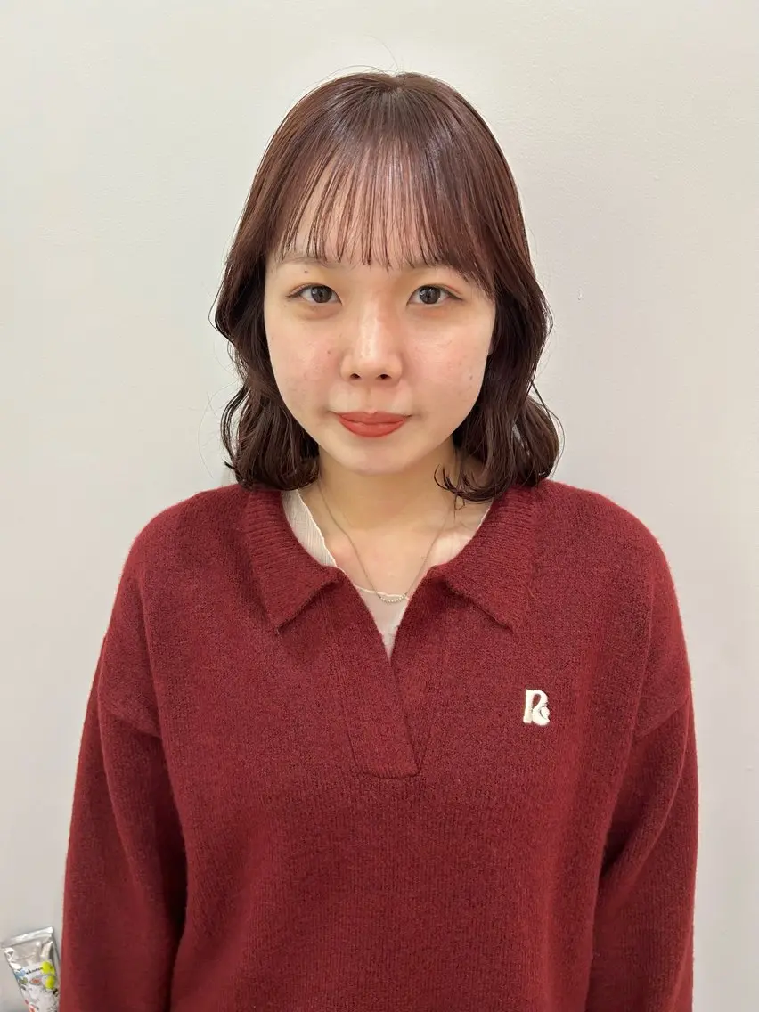 ミディアム カラー ブラウンカラー ピンクカラー ピンクブラウン ボブ カット ヘアカラー トリートメント 髪質改善/レイヤー/ お顔まわり/Ami.のヘアスタイル