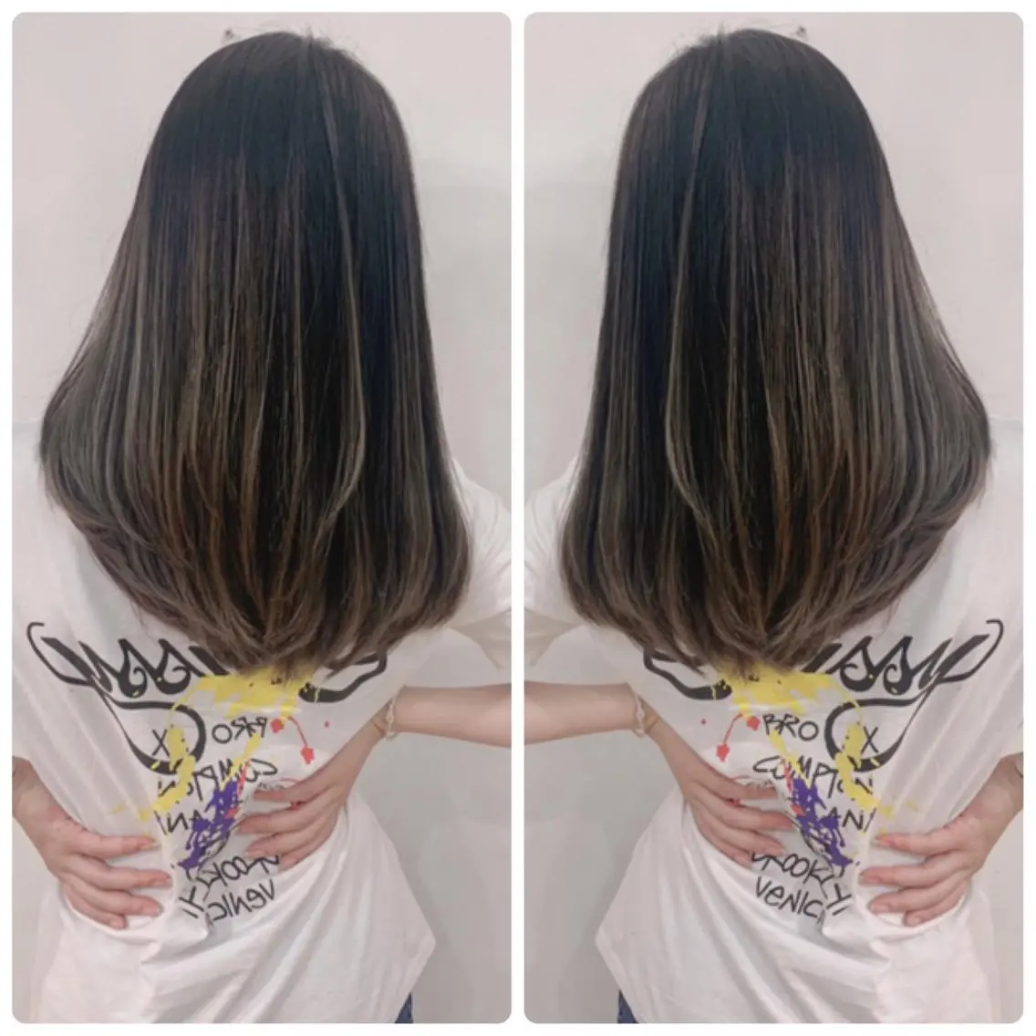 ミディアム カラー アッシュ バレイヤージュ ブリーチ デザインカラー グレージュ カット ヘアカラー トリートメント 京都大人女性ショート 徒歩1分/秋山のヘアスタイル