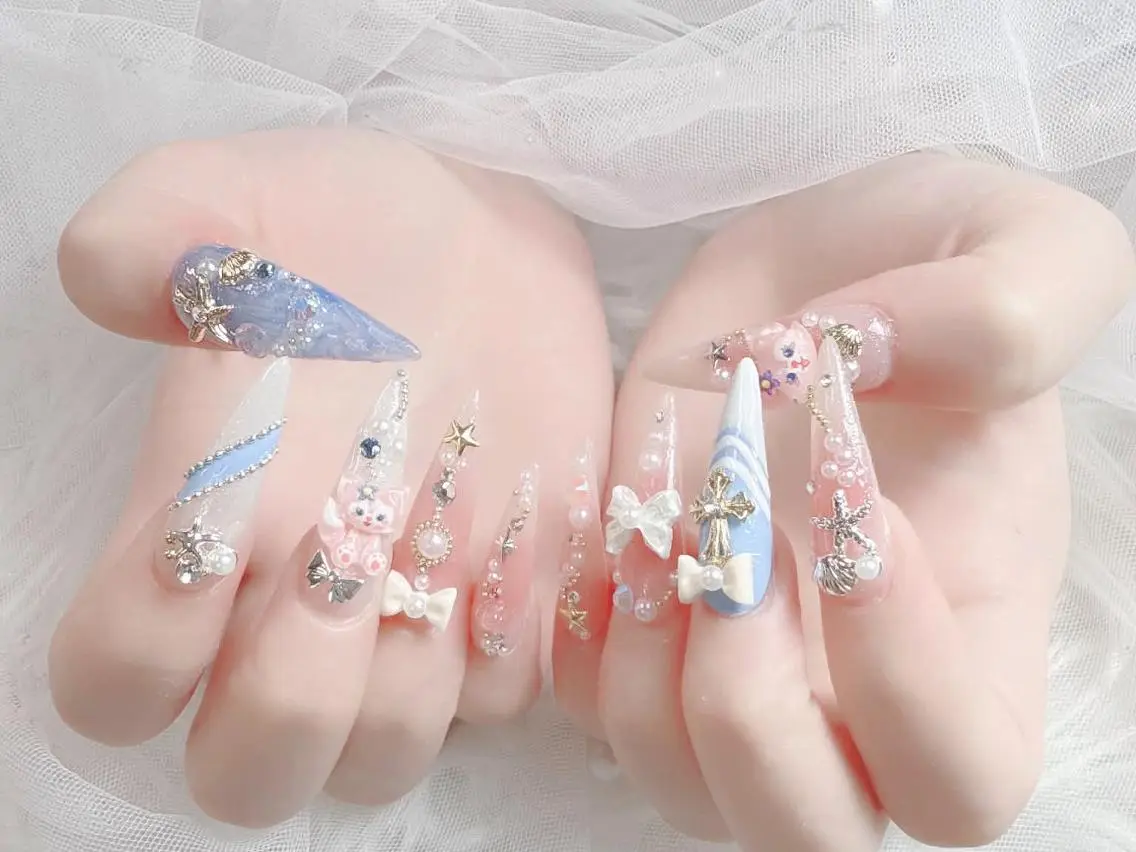ネイル 成人式 大理石ネイル(マーブル) リボン 夏ネイル ネイルチップ ハンドネイル Mi Na Nail Salonのネイルデザイン