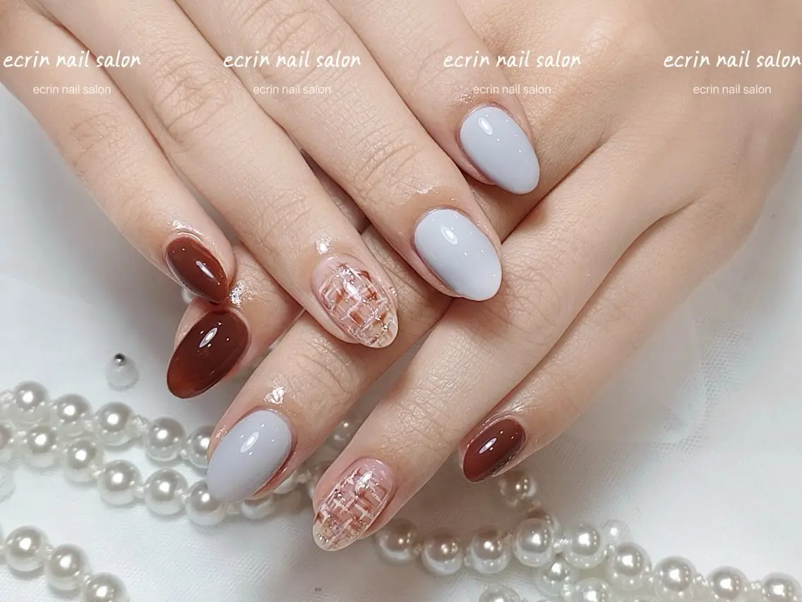 ネイル ツイードネイル ハンドネイル ハンドケア ecrin nail 錦糸町(るい)のネイルデザイン
