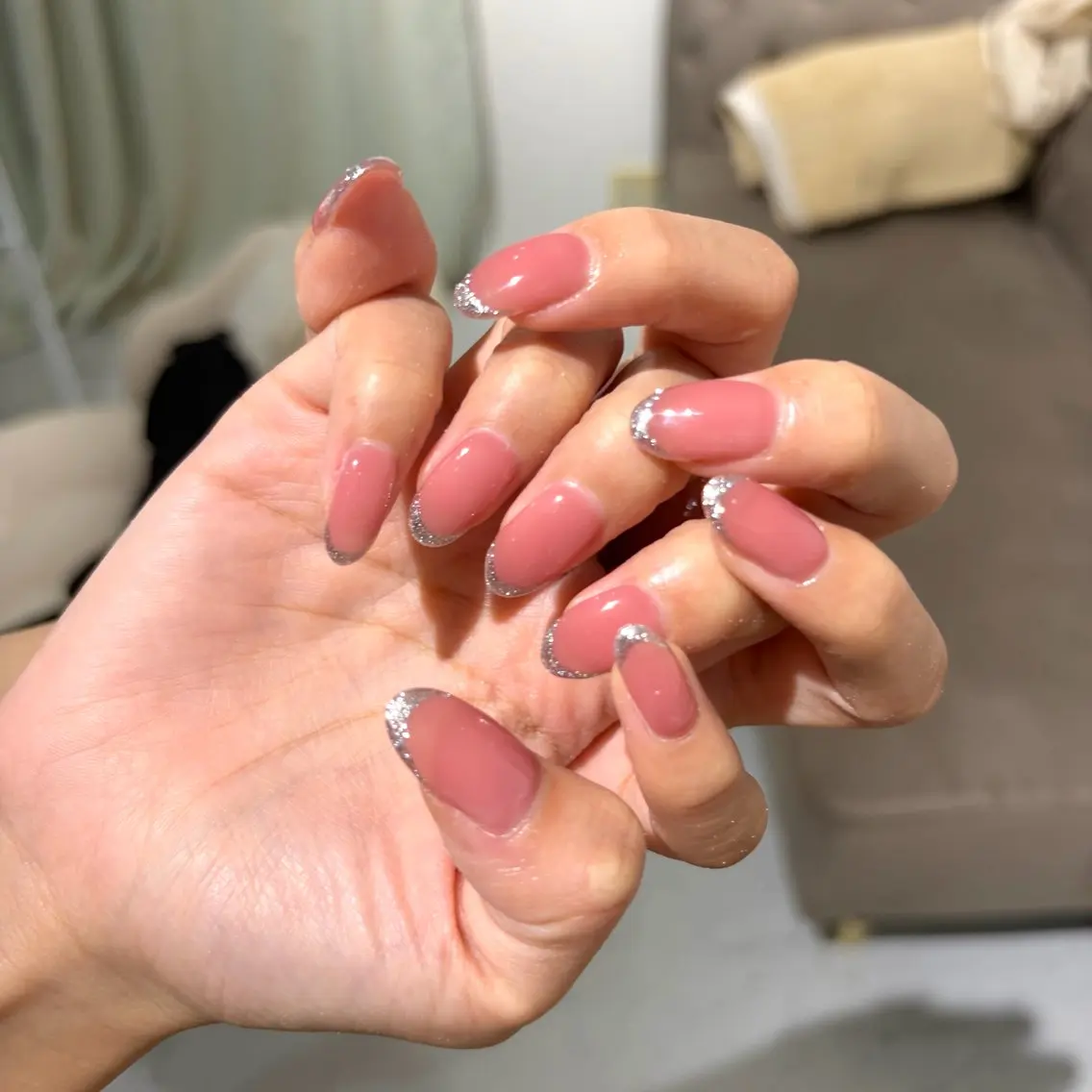 ネイル フレンチネイル ガラスフレンチ シルバー ハンドネイル ちゃ～み～nail ひよりのネイルデザイン