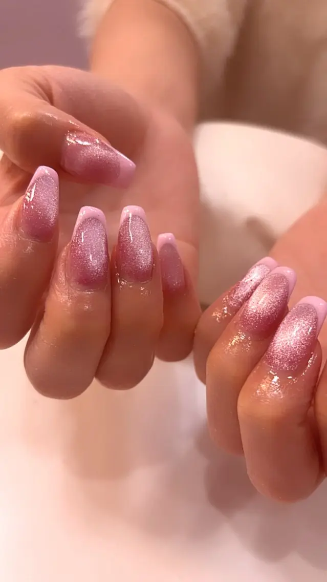 ネイル フレンチネイル マグネットネイル ピンク ハンドネイル 鶴橋wooone nail.rieのネイルデザイン