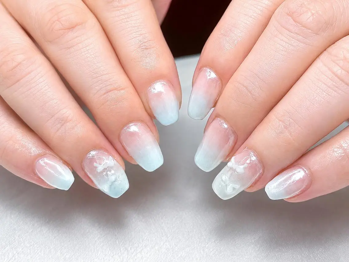 ネイル ブルー リボン Nailmiyako ikutaのネイルデザイン