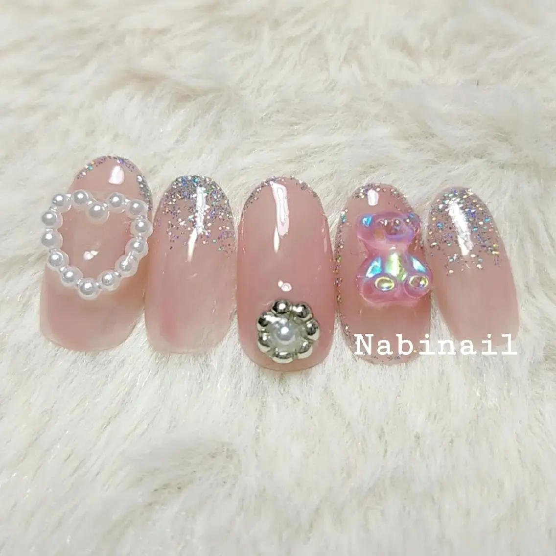 ネイル ハート ラメ(グリッター) 西日暮里 Nabinailのネイルデザイン