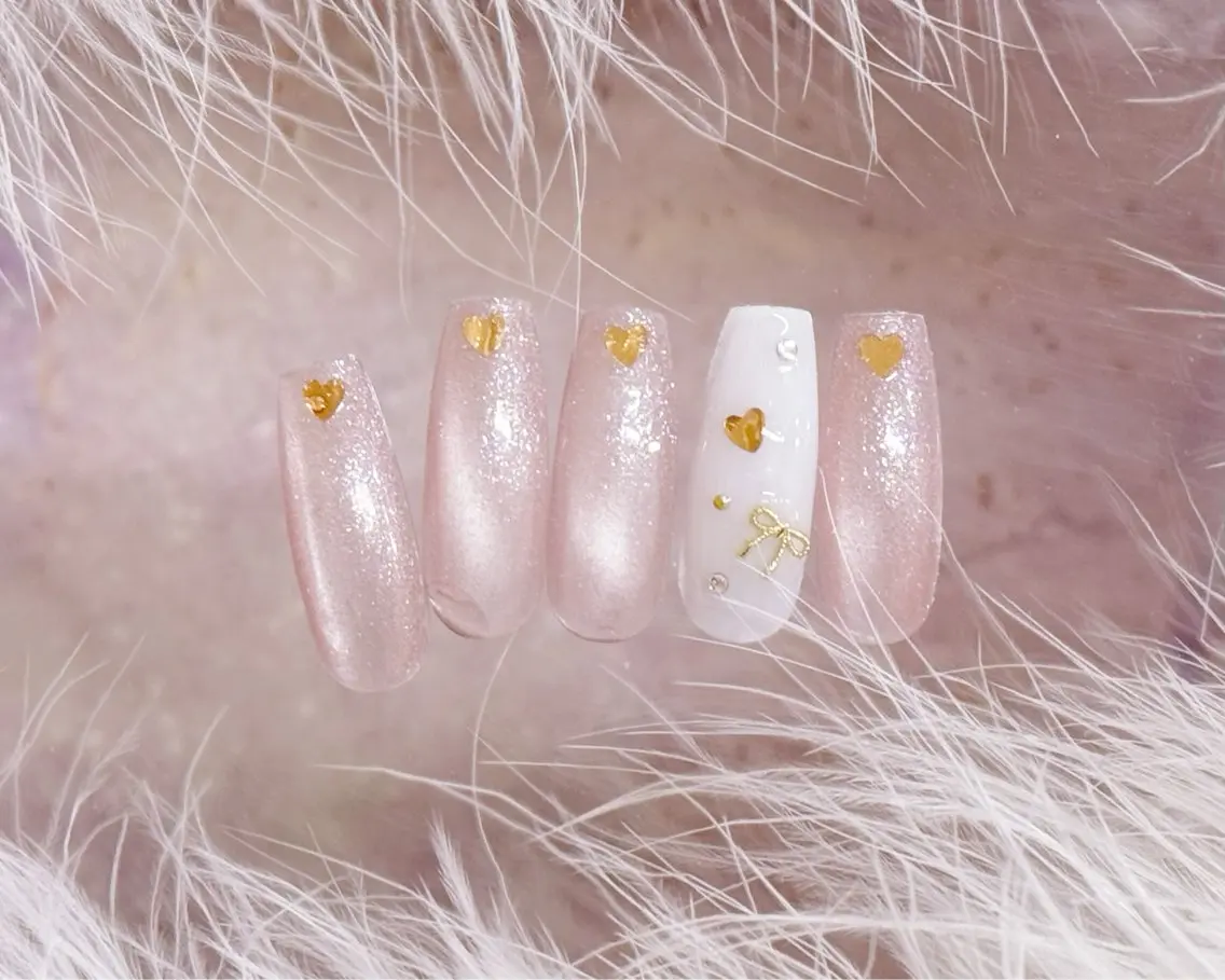 ネイル ハート リボン ハンドネイル Puti nailのネイルデザイン