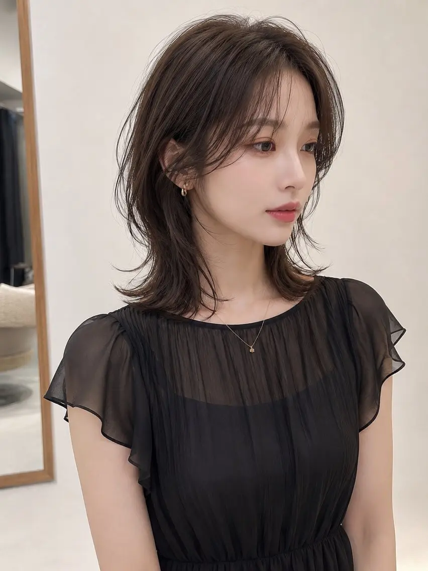 ミディアム ボブ 髪質改善 韓国風ヘア レイヤーカット 縮毛矯正 カット ヘアカラー 髪質改善/レイヤー/ 佐藤　舞🌷🫧のヘアスタイル