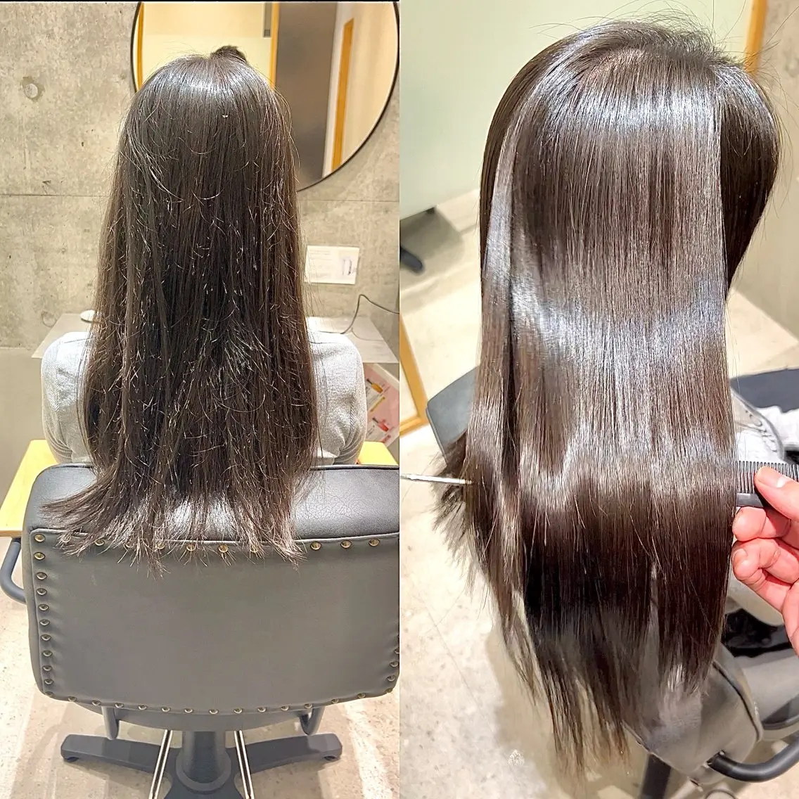 セミロング パーマ カット 縮毛矯正 トリートメント 乾かすだけでまとまる 髪質改善✨のヘアスタイル