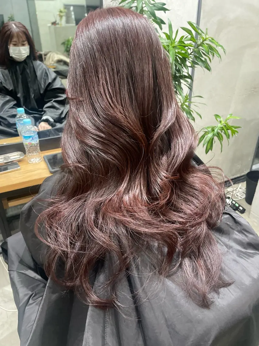 ロング カラー カシス レッドカラー AIRI layer cut hairのヘアスタイル