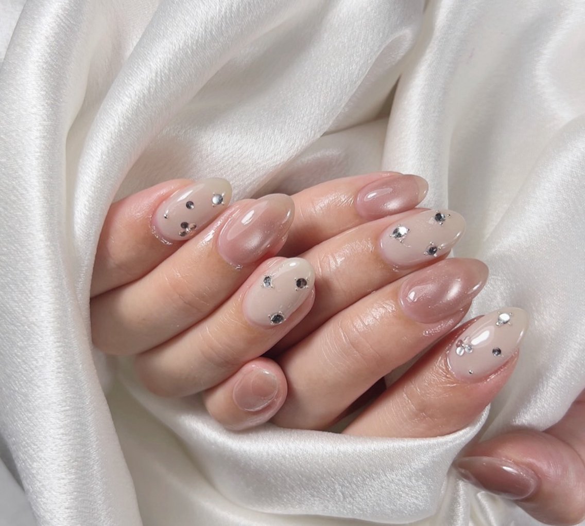 ネイル キラキラネイル ピンク シンプルネイル ストーンネイル ハンドネイル Sunset Nail 柏のネイルデザイン
